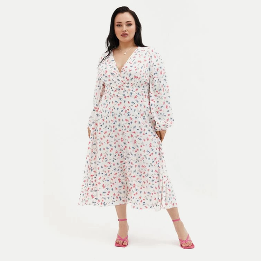 White floral midi dress (plus size)